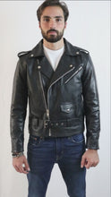 Load and play video in Gallery viewer, Cowhide Black Moto Jacket