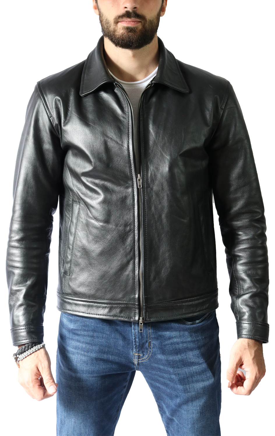 Sheepskin Shirt Collar Black Jacket
