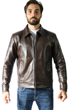 Load image into Gallery viewer, Cowhide Shirt Collar Brown Jacket
