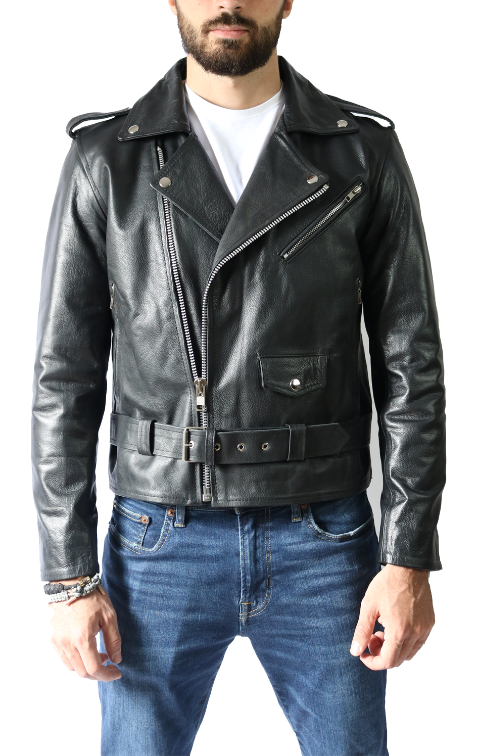 Cowhide Black Moto Jacket – thebespokejackets.com