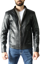 Load image into Gallery viewer, Sheepskin Band Collar Zip Cuff Black Jacket
